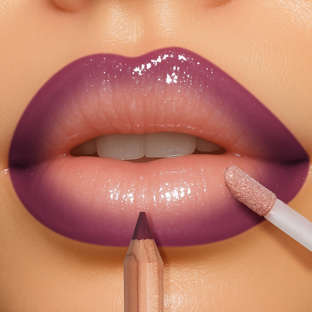 [Christmas Gifts] Matte Lip Liner and Glitter Lipstick Set, Durable, Waterproof and Sweat Resistant, Easy to Color, Easy to Outline Lips, Create the Perfect Shine Lip Makeup, Suitable for Everyday Date Party Makeup Christmas Gifts, Christmas Presents for