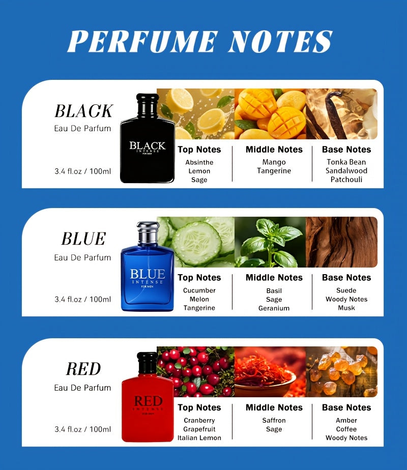 [Men's EDT Gift Set] 3-Piece Men's EDT Gift Set - Absinthe, Lemon & Sage | 1.0 Or 3.4oz Each Bottle | Medium-Intensity Long-Lasting Cologne for Daily, Dating & Holidays