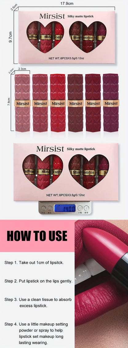 Matte Lipstick Set 6 Colors Waterproof Long Lasting Lip Gloss - Smudge Proof Non-Fading Velvet Lip Color Berry Red Tones for All Skin Types Daily Wear Special Events Holiday Gift