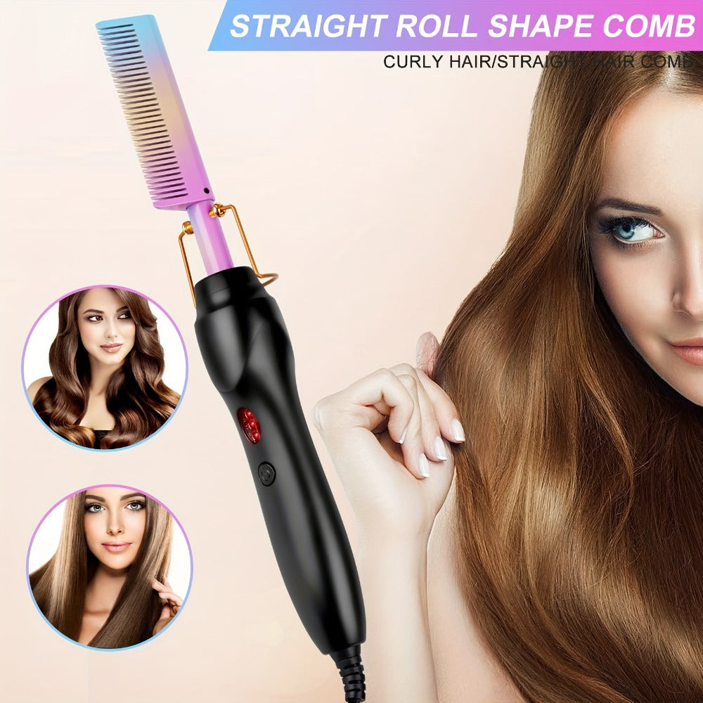 Electric Hot Comb Heated Beard Straightener Brush - Fast Heating Anti-Scald Hair Straightening Comb for Men Women - Portable Dual-Use Styling Tool for Natural Black Hair & Wigs