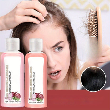Rosemary Shampoo Set 3pcs — Onion Biotin Shampoo & Conditioner + Hair Vitamin Serum Capsules with Moroccan Macadamia & Avocado Oil | No-Rinse Hair Growth Kit