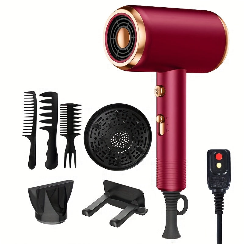 Ionic Hair Dryer 1600W with Diffuser & Concentrator Nozzle 2 Speed 3 Heat Settings ALCI Safety Plug Brushed Motor Portable for Straight Curly Hair Home Travel Salon White Pink Red
