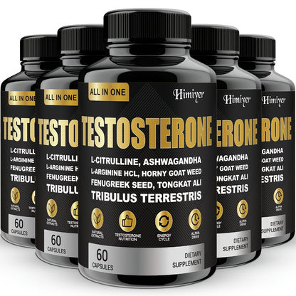 Tongkat Ali Testosterone Supplement for Men — 5 Bottles 300 Capsules with Horny Goat Weed, L-Arginine, L-Citrulline & Ashwagandha | Male Energy, Strength & Vitality Formula
