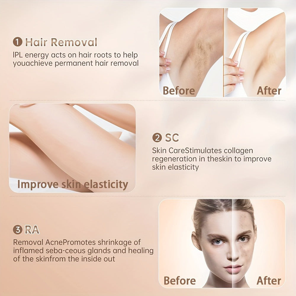 IPL Hair Removal Device with Ice Cooling Care Function for Women Permanent, 999, 900 Flashes Painless IPL Hair Remover, Hair Removal Device for Armpits Legs Arms Bikini Line