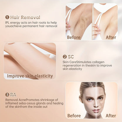 IPL Hair Removal Device with Ice Cooling - 999,900 Flashes Painless Permanent Hair Remover for Women & Men, 9 Levels for Legs Arms Armpits Bikini Line Face