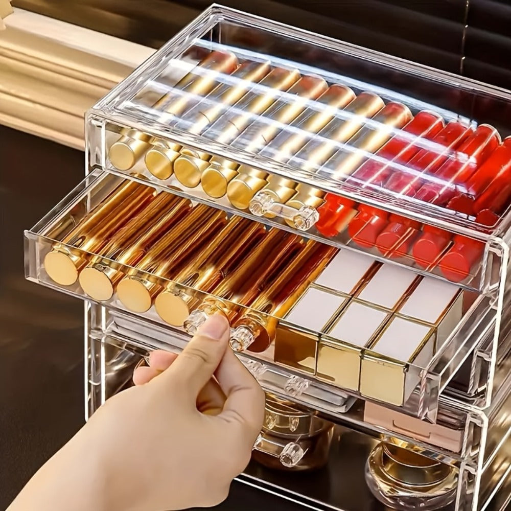 Elegant 3/5-Tier Clear Acrylic Cosmetic Organizer with Drawers - Dustproof Storage for Lipstick, Foundation, Brushes & Beauty Essentials - Perfect for Vanity, Bathroom & Office, Beauty Storage