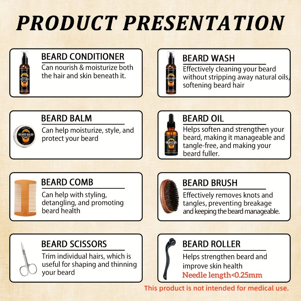 4pcs Beard Care Kit, 4pcs Beard Pen Kit, 9pcs Beard Care Kit Needle Length<0.25Mm. Beard Care Bundle for Men. Beard Trimmer Set with 2 Beard Oil -Balm -Conditioner - Wash -Brush - Comb - Clippers & Travel Pouch. for Birthdays Fathers Day Gift for Me