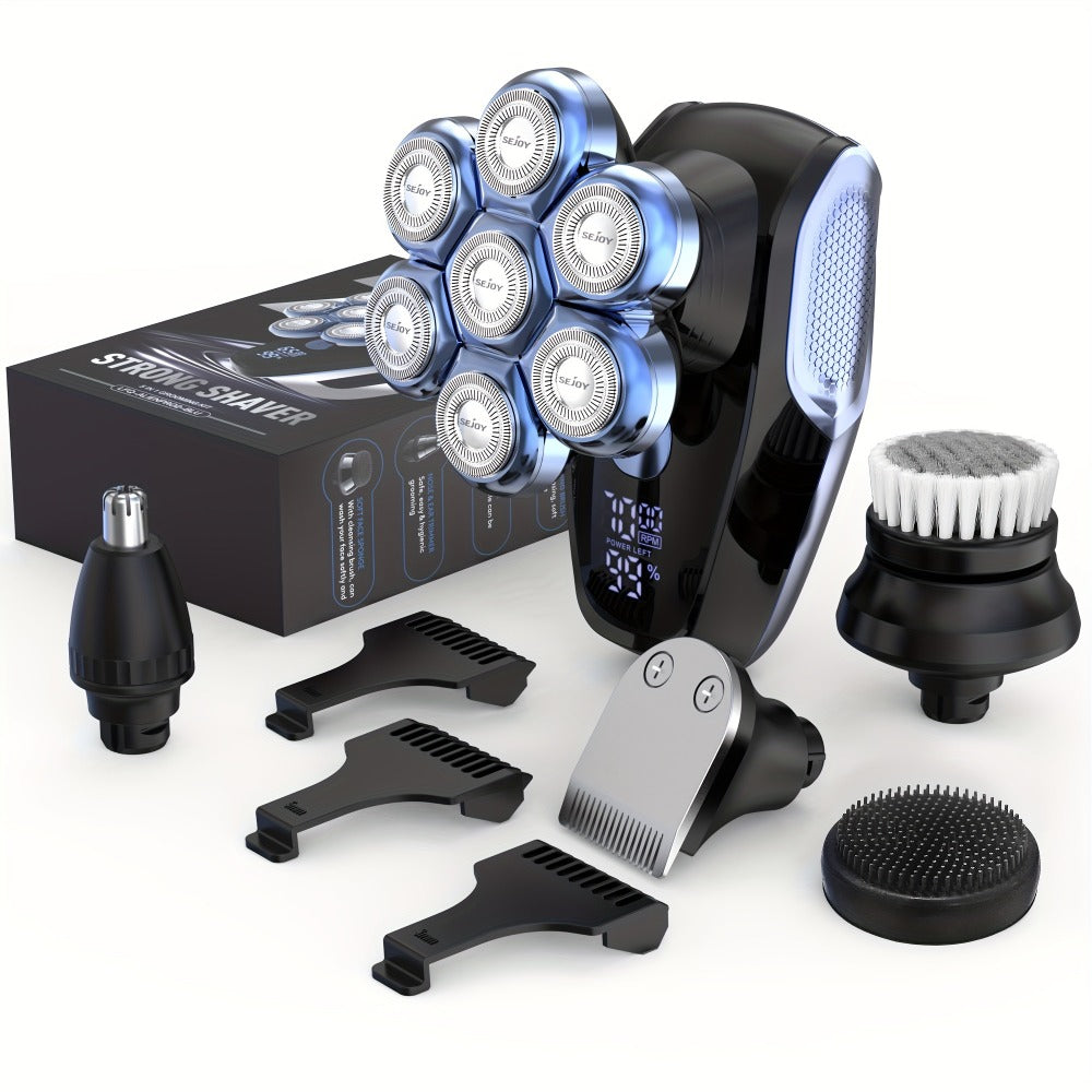 Sejoy 7D Electric Shaver For Bald Men, Upgraded 7 Floating Head, With Nose Hair Trimmer, Facial Cleaning Brush1.5H Fast Charging Travel Lock, Best Gift