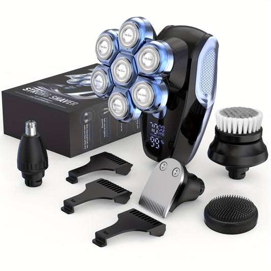 7D Electric Shaver for Bald Men - 7 Floating Heads, Nose Hair Trimmer & Facial Cleaning Brush, 1.5H Fast Charging, Travel Lock, Rechargeable Men's Head Shaver Gift Set