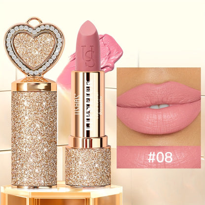 Matte Lipstick Heart-Shaped Design USHAS 24H Long-Lasting Velvet Lip Color Transfer-Resistant Buildable Coverage Highly Pigmented Smooth Application All-Day Wear Multi-Color Options