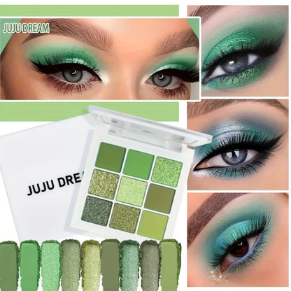 Eyeshadow Palette Green 9 Colors Avocado Forest Green Matte Shimmer Glitter High Pigment Waterproof Eye Shadow Set for Beginners Parties & Daily Wear