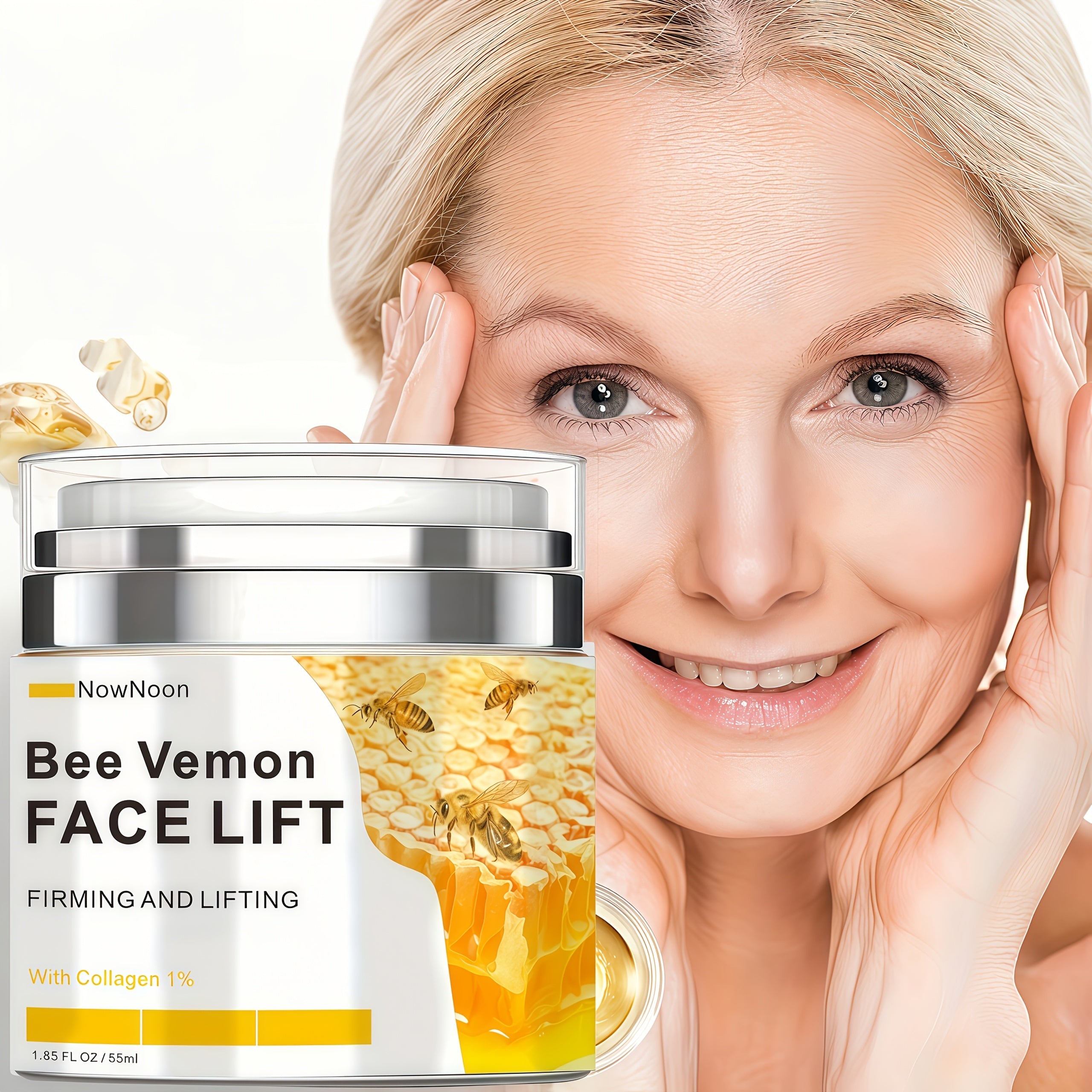 1.69oz Bee Venom Firming & Lifting Cream - Enriched with Hyaluronic Acid, Collagen and Vitamin E to Deeply Hydrate and Moisturize, Even Light Beige, Emollient and Radiant, Suitable for All Skin Types, Light Texture, Can Be Applied to the Face