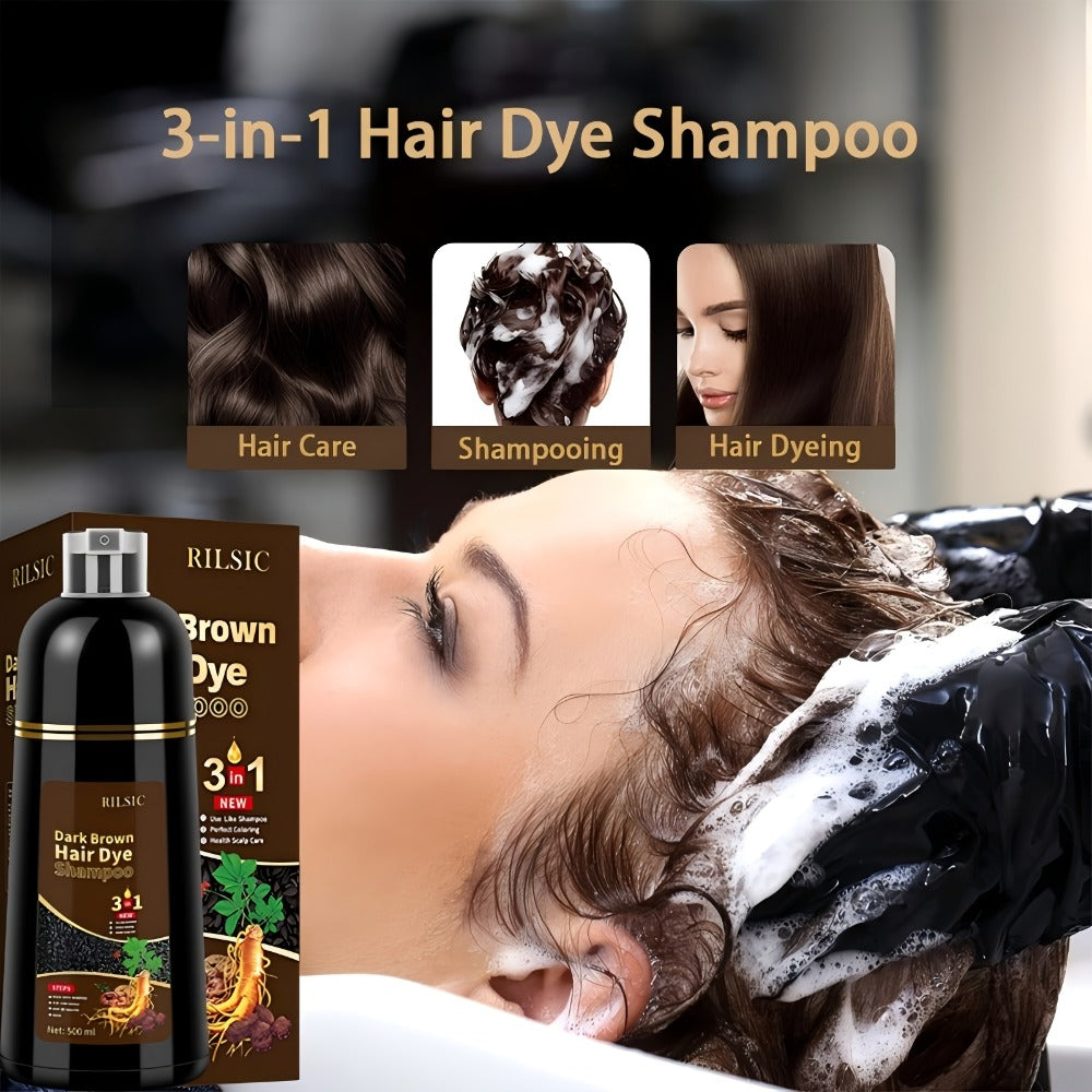 Hair Dye Shampoo 16.91oz — 3-in-1 Herbal Formula with Plant Squalane for Instant Gray Coverage, Color & Care | Fluffy & Smooth Finish | Men & Women