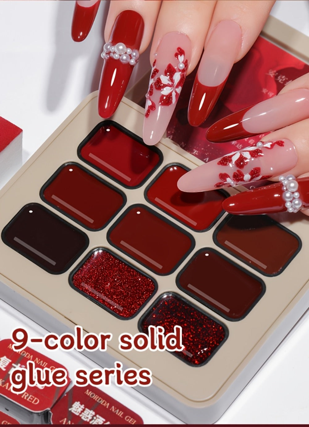 MORDDA 9pcs/set Ancola Red Solid Glue -- New Spring And Summer Nail Products Multifunctional Solid Nail Polish With Gradient Effects With Shiny Gloss And Fashionable LED Nails In High Saturation Colors A Top Choicefor Women's Manicures DIY
