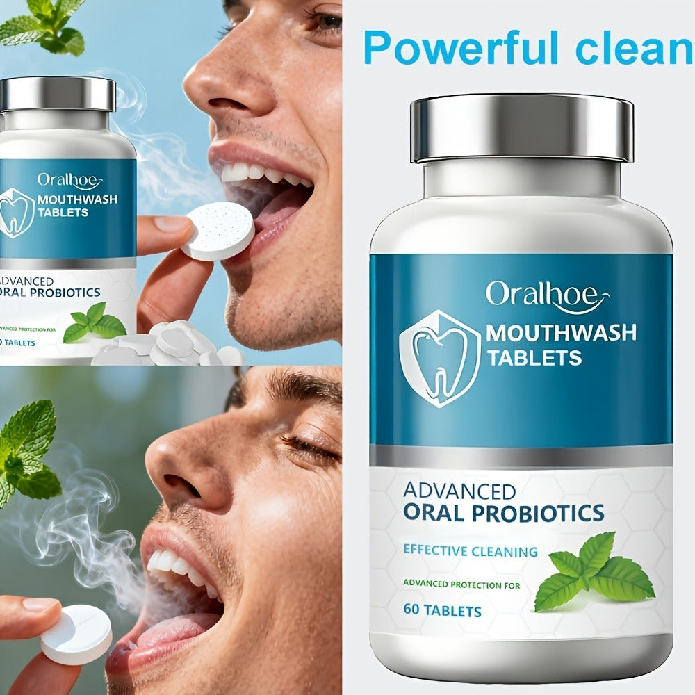 60PCS*2, Large Capacity, Teeth Refreshing Mouthwash Tablets, Gentle Care Oral, Minty Fresh, On The Go.Clean Breath Anywhere, Hygiene Fresh Clean Portable Teeth Cleaning Mouthwash Tablets, Toothpaste Tablets, Good Gifts.