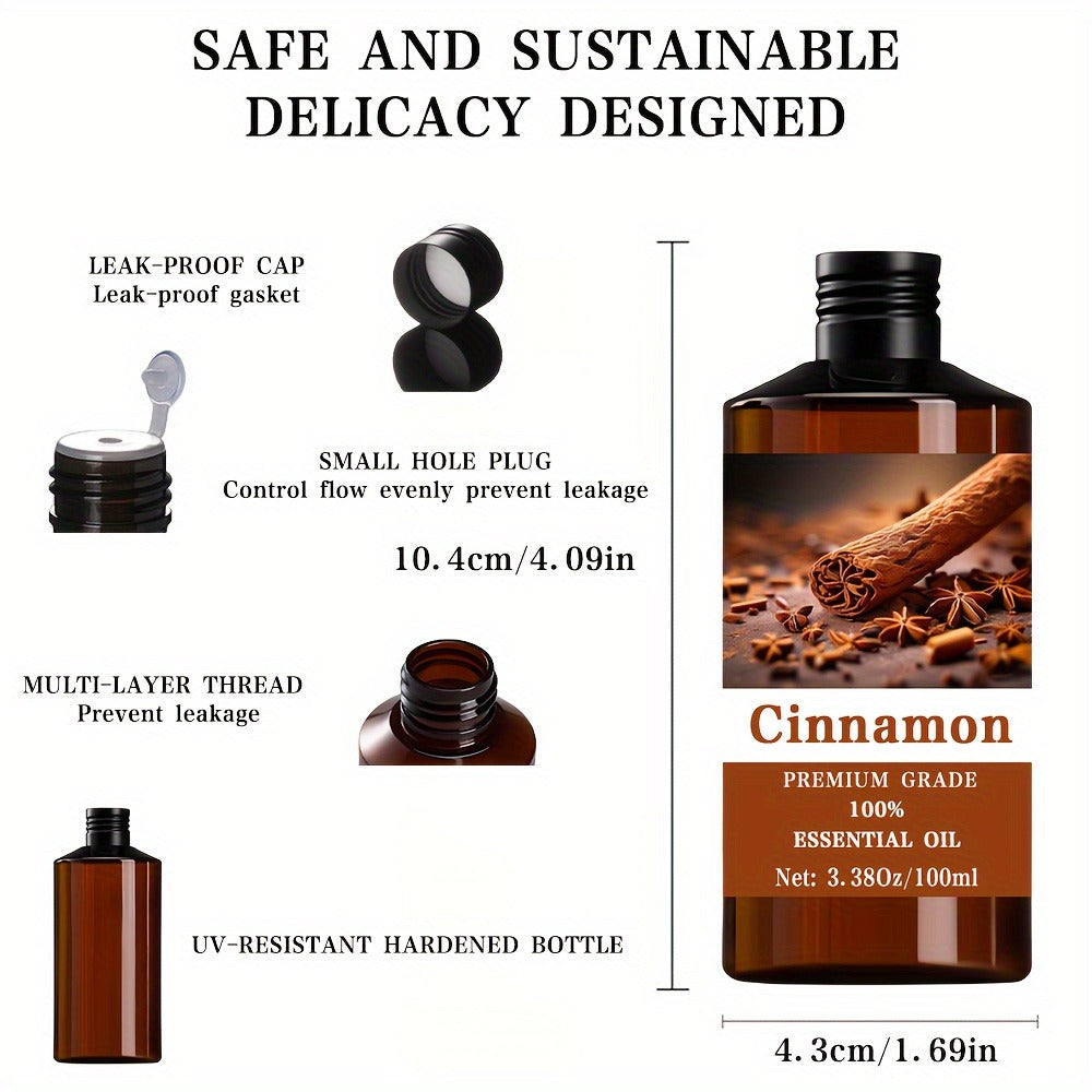 Cinnamon Essential Oil, 100ml/3.38fl.oz, 100% Pure Care Grade for Nail, Hair & Skin Care, Massage, Moisturizing Massage Essential Oil for Men & Women, Meditation Gift, Perfect Christmas Gift