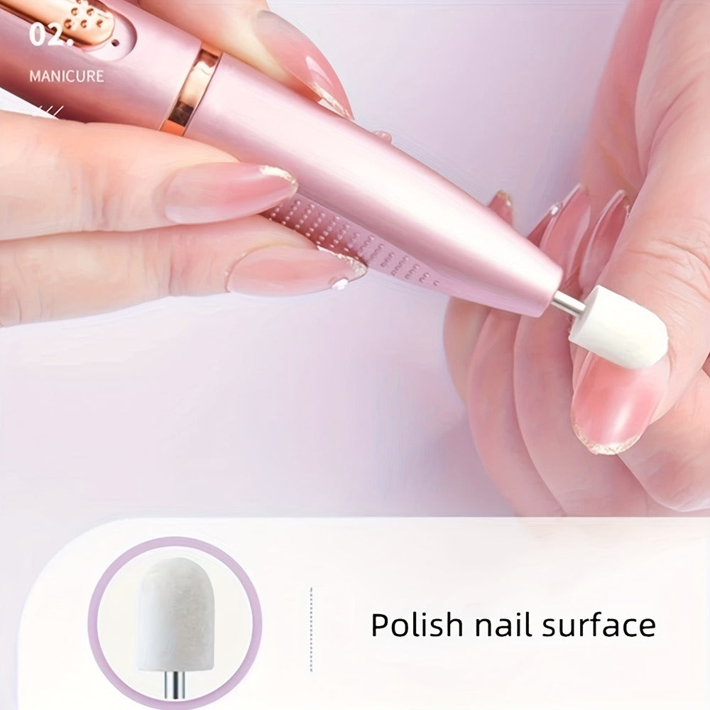 Portable Electric Nail Grinder With Acrylic Kit | Professional Variable Speed File - 11 Replaceable Heads For Gel Nails & Manicure - Buffing & Remover Tool