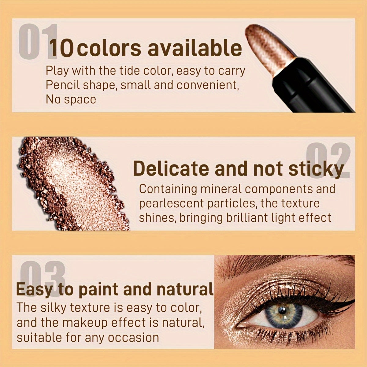 Halloween And Christmas Gifts; Essential Makeup Tools For Halloween And Christmas, 10 Color Waterproof Eye Makeup Color Pearlescent Pen High Light Stick Silkworm Lying Pen/Rotating Smoky Eye Shadow Pearlescent Matte Eye Shadow Pen
