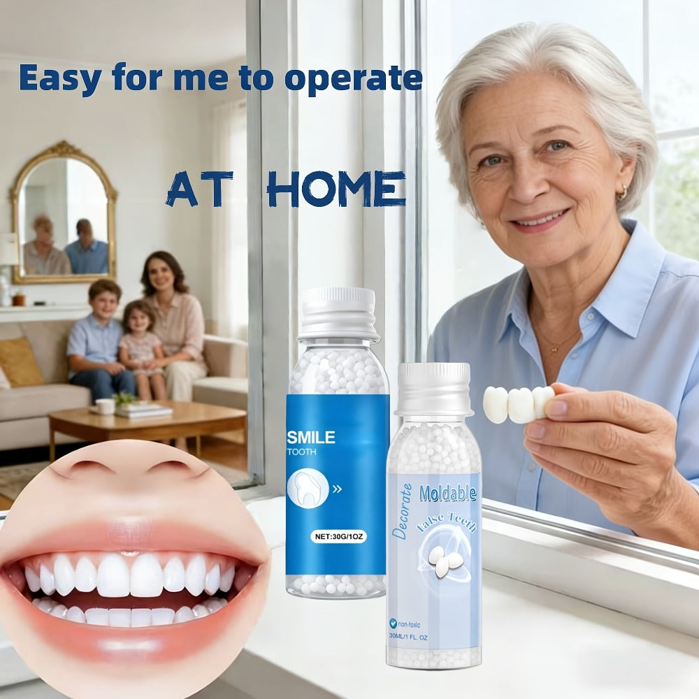 Moldable Fake Teeth Kit Cosmetic Dental Veneers Missing Tooth Filling Repair Temporary Dentures Natural-Looking Smile Makeover for Adults Seniors Halloween Christmas Party Unisex