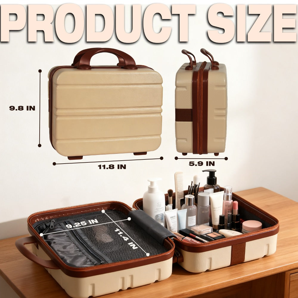 Portable Makeup Travel Case Hand Luggage, Pressure-proof Carrying Makeup Case Suitcase with Elastic Band, Small Hard Shell Cosmetic Case for Travel Camping.The Choice for Elegant Women