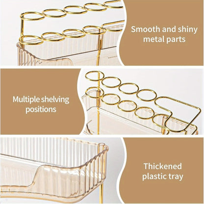 Bathroom Counter Organizer 2-in-1 Corner Shelf 2-Tier 3-Tier Space-Saving Makeup Skincare Storage with Brush Holder No-Tool Install Portable Vanity Dresser Kitchen