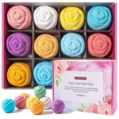 Bath Bombs Gift Set 12pcs Handmade Natural Shea Butter Essential Oil Scented Bath Salt Balls Moisturizing Fizzy Bubble Bath Spa Gift for Women Christmas Valentine Birthday