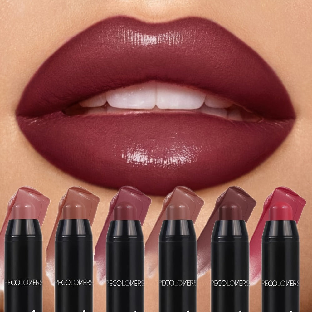 Waterproof Lipstick Set 6pcs — Long-Lasting High Pigment Lip Color with Moisturizing Balm, Red Shades for All Skin Tones, Perfect for Daily & Special Occasion Makeup