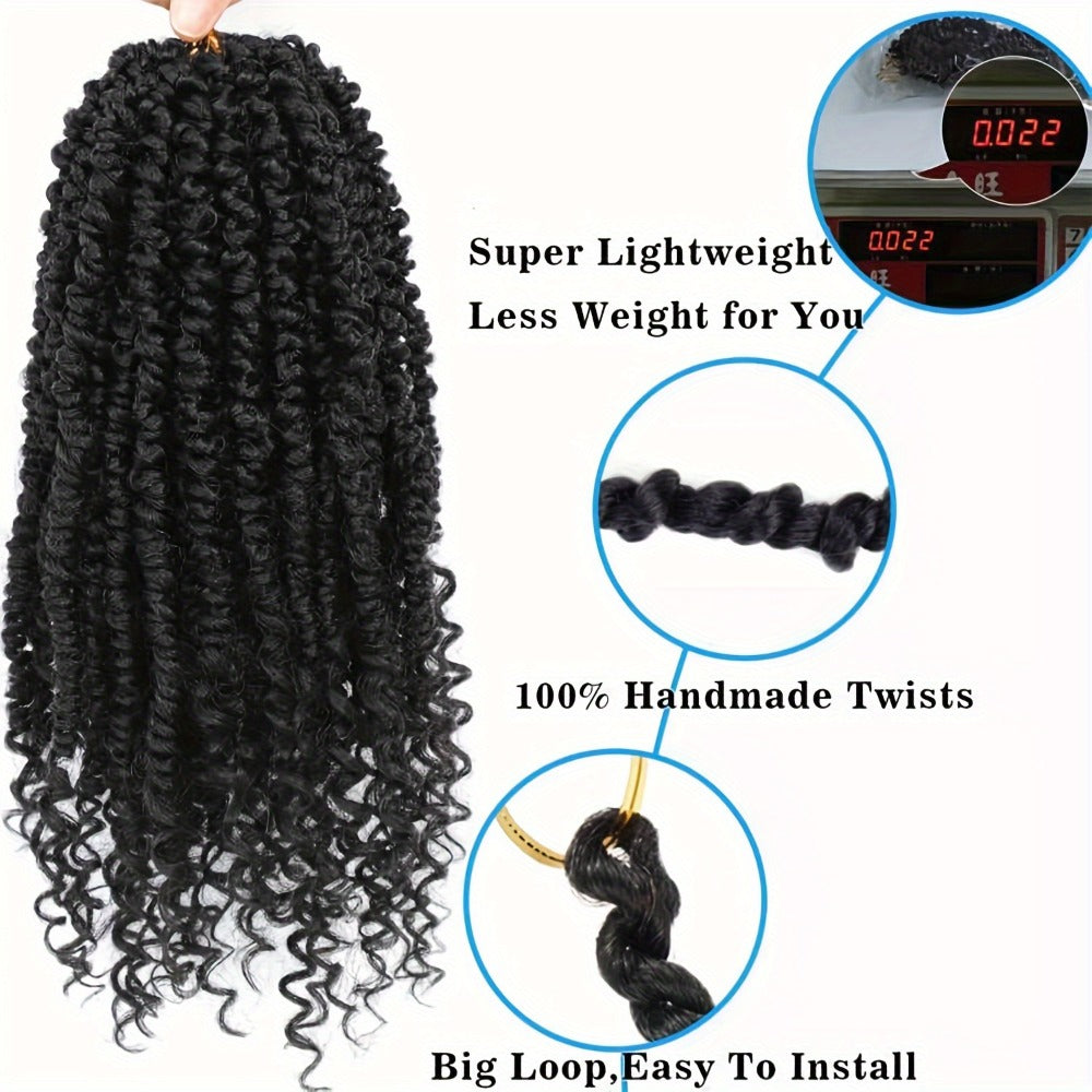 Passion Twist Crochet Hair 8 Packs Pre-Twisted Pre-Looped Curly Ends Bohemian Short Twist Braids Women 8-12 Inch 1B Natural Black Honey Blonde Auburn Burgundy Copper