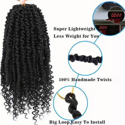 Passion Twist Crochet Hair 8 Packs Pre-Twisted Pre-Looped Curly Ends Bohemian Short Twist Braids Women 8-12 Inch 1B Natural Black Honey Blonde Auburn Burgundy Copper