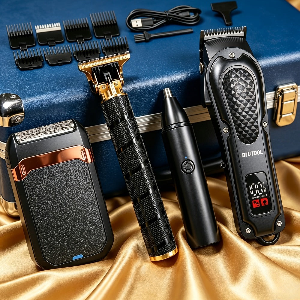 4-in-1 Cordless Men' Hair Clippers & Beard Trimmer with Electric Shaver & Nose Trimmer - Rechargeable Professional Hair Cutting System Suitable for Barbershop, Home Use, Gift for Dad, Husband, Birthday/Christmas Present - -in- Grooming Kit