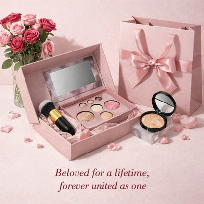Baked Makeup Palette Set 3pcs - 7-Color Face Powder Blush Eyeshadow Trio & Concealer Brush - Portable Travel Compact for Flawless Finish - Valentine's Day Gift Set for Women All Skin Tones