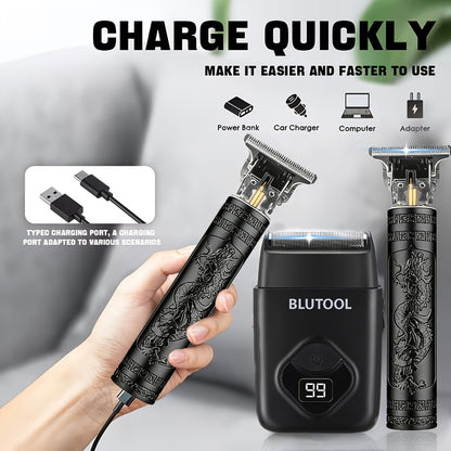 Cordless Hair Clipper Kit for Men - USB Rechargeable Electric Hair Trimmer Set, 2-Piece & 4-Piece Barber Tool for Home & Travel, Black Blue Gold