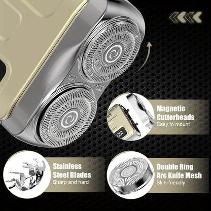 Electric Shaver for Men Mini Portable Dual Floating Blade with Digital Display USB Rechargeable Compact Travel Razor Clean Shave Classic Black Gift for Him Holiday Christmas