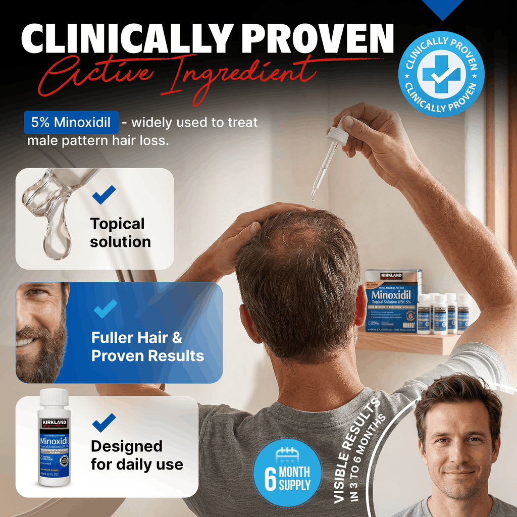 Kirkland Signature Minoxidil Liquid Extra Strength Hair Loss Regrowth Treatment for Men, 5% Topical Solution for Hair Growth