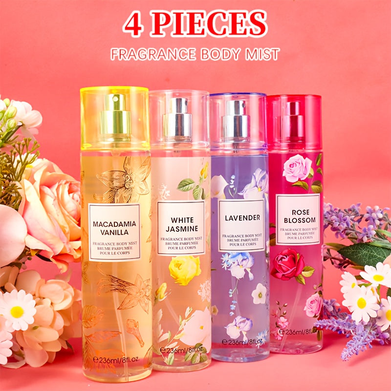 20 Scents Women's Hair and Body Fragrance Mist 4-Pack (8.4oz/pcs) - Floral Fruity Long-Lasting Body Spary for Daily Use | Dates | Gifts