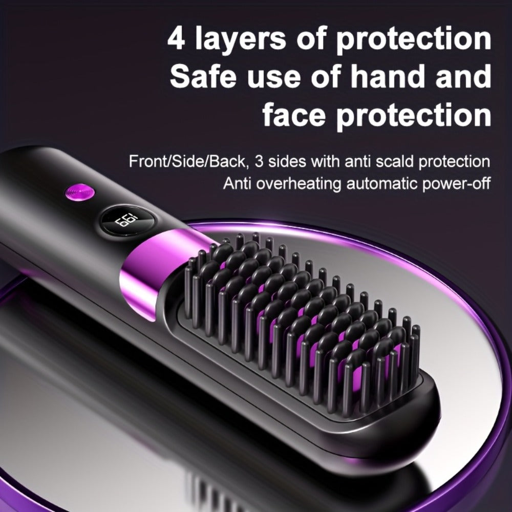 Straightening Brush, Portable Heated Comb, Travel Straightening Comb, Quick- Mini Cordless Straightening Brush, Heat Protection, Ideal for Travel And Daily Use, Suitable for Men's Beards And Women's Hair, Gift for Women And Men