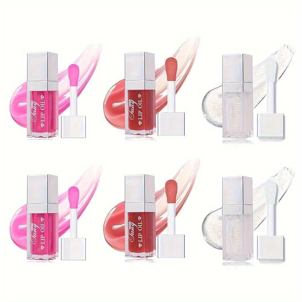 Lip Gloss Oil Set 3pcs/6pcs - Hydrating Plumping Lip Glow Oil, Shiny Transparent Lip Plumper, Long-Lasting Glossy Lip Color in Berry Coral Pink Red, Valentine's Day Gift for Her