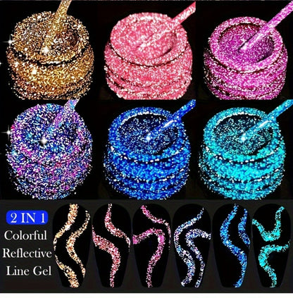Glitter Liner Nail Art Gel 5ml - Super Reflective Glitter Eyeliner Gel Polish with Ultra Fine Brush Tip for Stripe Line & Detail Nail Art - Long Lasting UV LED Nail Art Drawing Gel