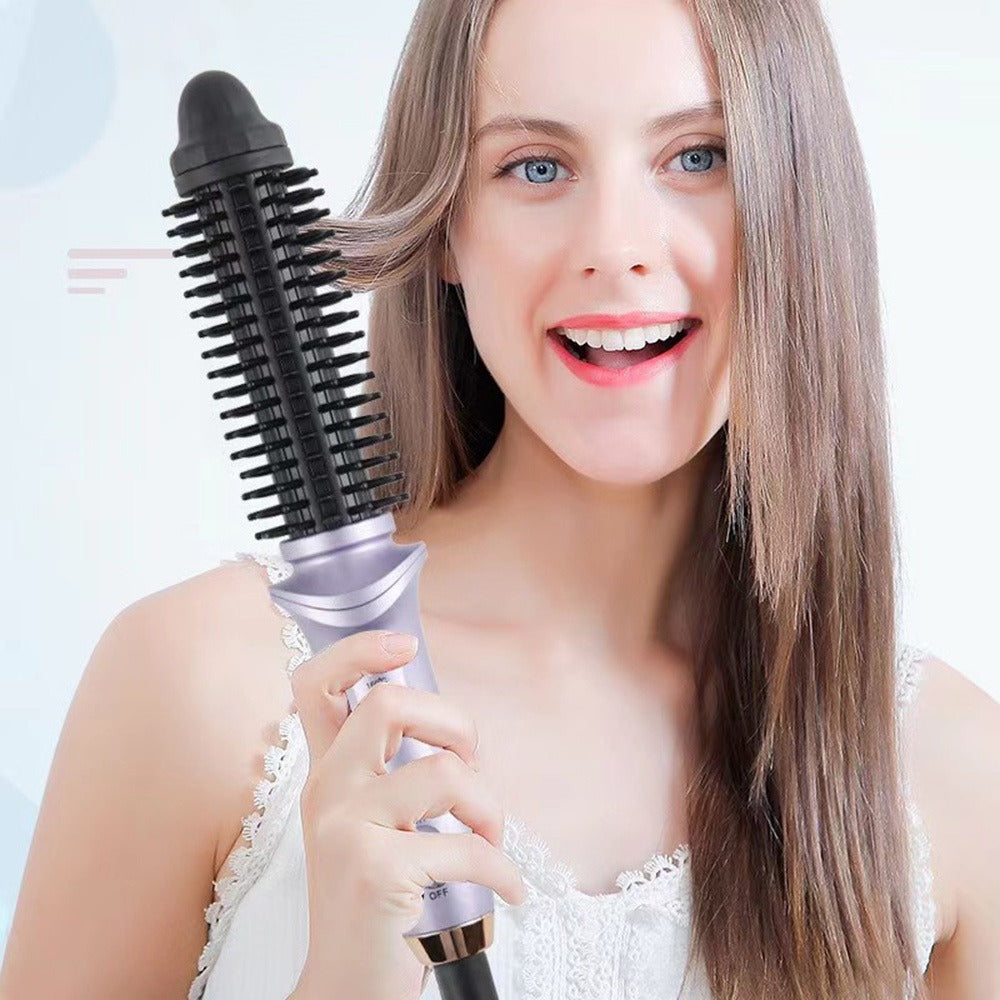 Heated Curling Brush with a Thermal Design, Comb, Ceramic Curling Iron, Volumizing Round Brush, And a Travel-Friendly Hair Curler