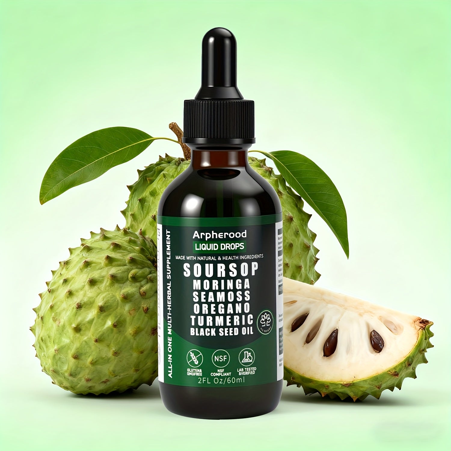 Soursop Graviola Liquid Blend | Leaf And Fruit Formula with Sea Moss, Elderberry And Black Seed Oil | High-Potency Oral Drops for Immune Wellness, Digestive Balance And Liver Care for Men And Women | 2 Fl.Oz Glass Bottle, Dietary Supplements