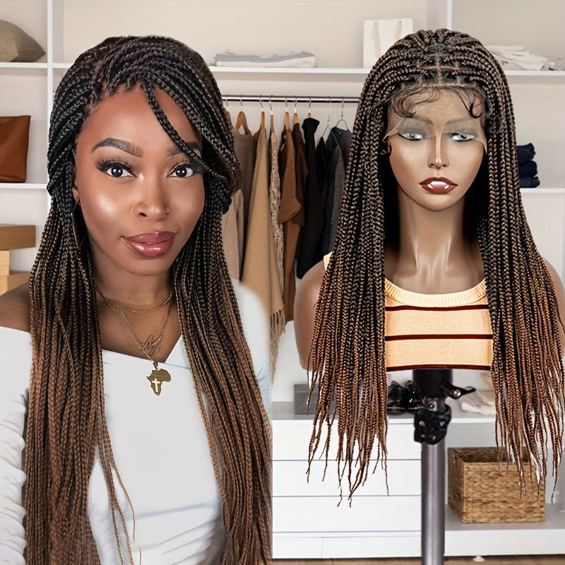 30 Inch Full Lace Braided Wig with 360° Lace Front & Back - Knotless Box Braids, High-Temperature Fiber Straight Hair, Look for, Easy to Wear for all Occasions (Weddings, Parties, Daily Use) - Braided Hair Wig for darker