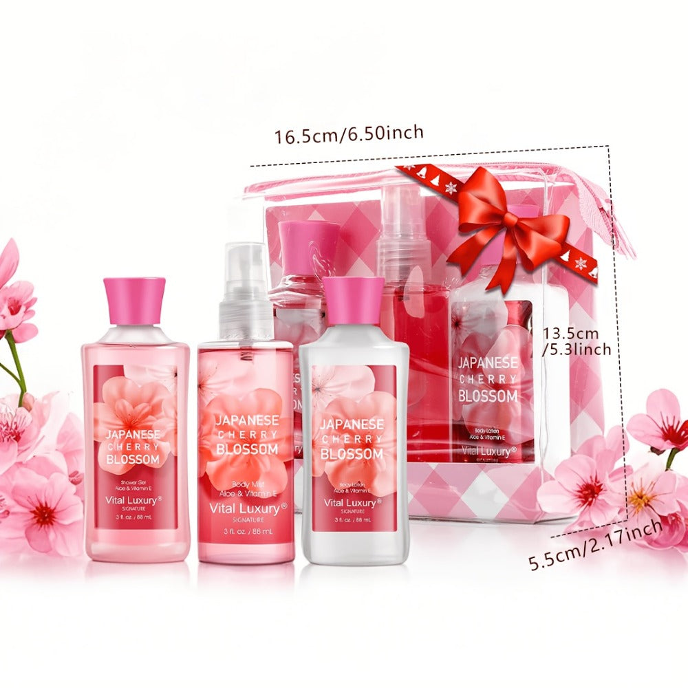 Japanese Cherry Blossom Bath & Body Care Set |3oz (Shower Gel Body Lotion Body Mist) Luxurious Foam Material, With A Refreshing And Deodorizing Aroma, Suitable For All SeasonsAn Excellent Gift For Mothers, Wives, Sisters, And Girlfriends