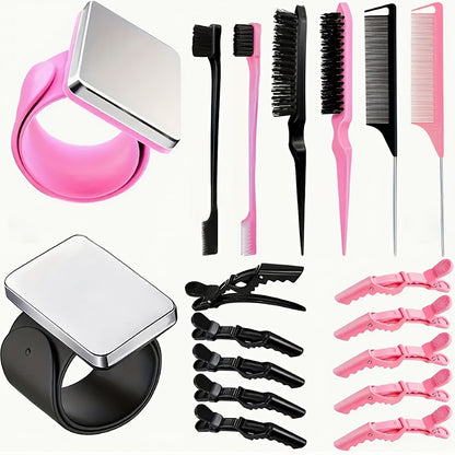 Hair Styling Clips & Tools 18-Piece Set — Crocodile Sectioning Clips, Silicone Patting Separator & Curling Wrist Bracelet for Salon Perming, Dyeing & Bangs Positioning