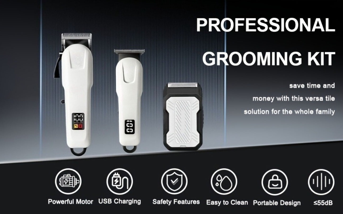 Cordless Hair Clipper Set USB Rechargeable Professional Electric Shaver with LED Display for Men - 2 or 3 Piece Home & Travel Grooming Kit Gift
