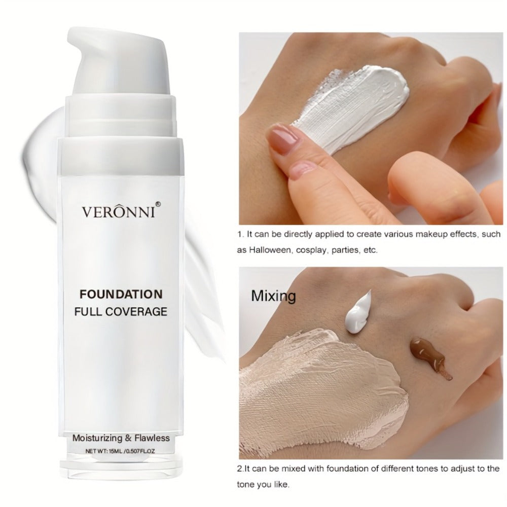 White Liquid Foundation Full Coverage - Long-Lasting Matte Creamy Formula for Goth, Halloween & Cosplay Makeup | Heavy Duty Coverage for All Skin Types | Professional Face Makeup