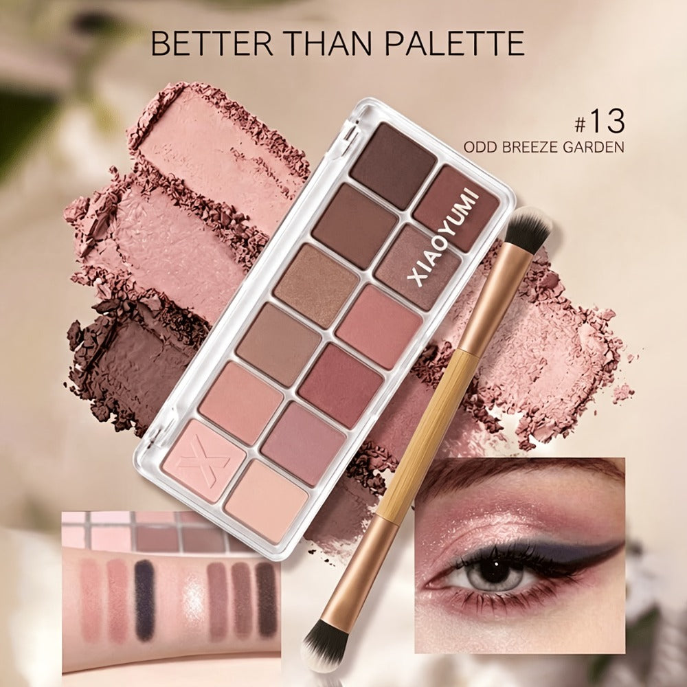 Eyeshadow Palette 12 Colors with Brush – 2-in-1 Eyeshadow & Blush, Shimmer Glitter & Matte Shades, Waterproof Long-Lasting Formula, Travel Size, Beginner-Friendly Eye Makeup Set