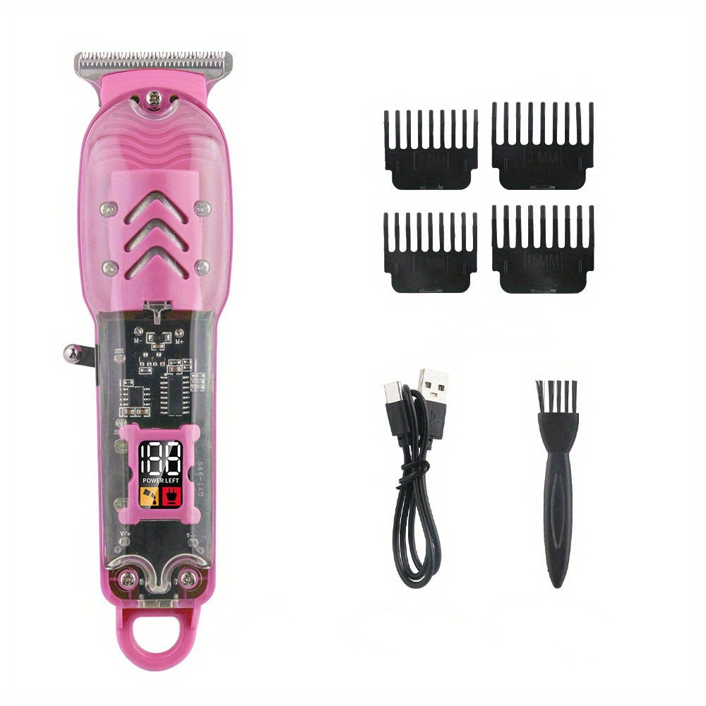 Rechargeable Professional Electric Hair Clipper, Transparent Shell Shaped Hair Trimmer, Portable Haircut Kit for Men Women Salon, with LED Display Screen