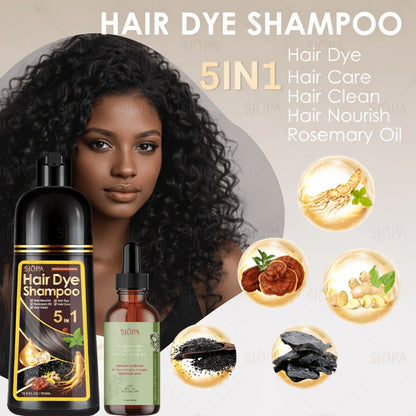 Hair Dye Shampoo Kit 3-in-1 with Rosemary Hair Oil - Quick Color, Gentle & Natural Formula | 16.91oz + Oil | 12 Shades | Safe for Skin | Perfect Gift