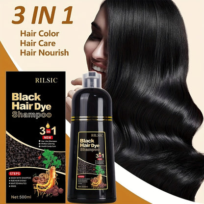 Herbal Hair Dye Shampoo 3-in-1 with Plant Squalene — 2pcs 16.91oz Instant Gray Hair Coverage, Natural Color in Minutes, Unisex, Brown, Dark Brown & Black