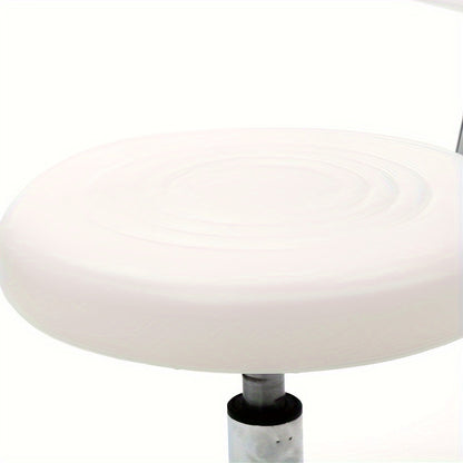 Salon Stool with Back Adjustable Height 360° Swivel - PU Leather Round Seat Chair for Salon, Barber, Spa, Home & Office Use, White